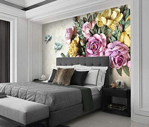 Wall Mural 3D Wallpaper Embossed  Purple Yellow Rose Flower - EK CHIC HOME
