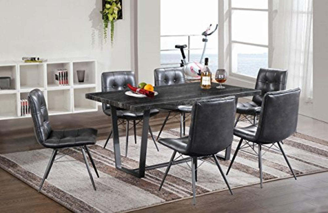 Marble Collection - 7 Piece Dining - Table and 6 Leather Chairs - Dinette Table Chairs Antique Washed Oak - EK CHIC HOME