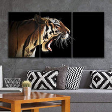 Load image into Gallery viewer, 3 Panel Canvas Wall Art - A Tiger on Black Background - Giclee Print Gallery Wrap  Ready to Hang - EK CHIC HOME