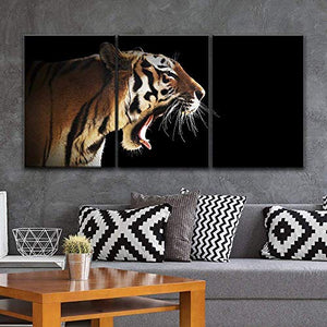 3 Panel Canvas Wall Art - A Tiger on Black Background - Giclee Print Gallery Wrap  Ready to Hang - EK CHIC HOME