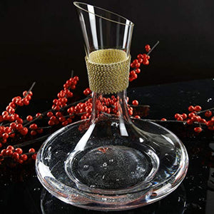 Red Wine Decanter - Large Wide Base with Dazzling Rhinestone Design - EK CHIC HOME