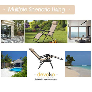 Devoko Patio Zero Gravity Chair Outdoor Adjustable Folding Lounge Chairs Set of 2 (Beige) - EK CHIC HOME