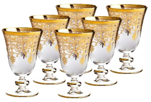 Fine Italian 8 Ounce Wine Glasses 14 Karat Gold Accented (6) - EK CHIC HOME