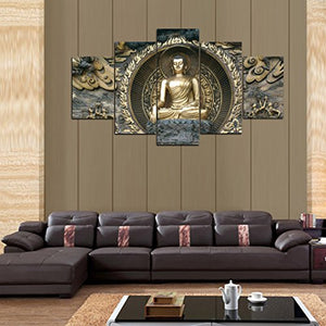 5 Panels Canvas Prints Golden Buddha - EK CHIC HOME
