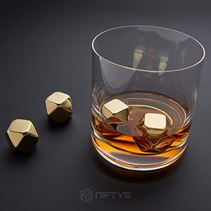 Whiskey Stones Gold Edition Gift Set of 8 Stainless Steel Diamond Shaped Ice Cubes - EK CHIC HOME
