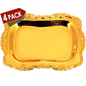 (Pack of 4) 13" x 9.4" Iron Gold Mirror Serving Tray - EK CHIC HOME