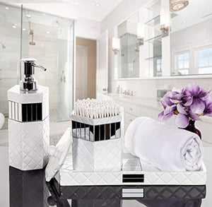 Quilted Mirror Vanity Tray, (10.1” x 6.1” x 0.9”) – Decorative Cosmetics Organizer - EK CHIC HOME