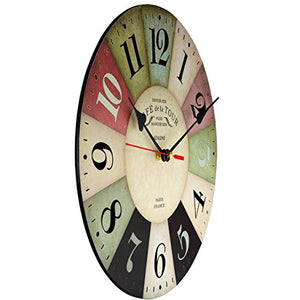 Non Ticking 12 inch - Vintage Colorful Wood Wall Clock - EK CHIC HOME
