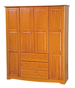 Solid Wood Family Wardrobe/Armoire/Closet  60" W x 72" H x 21" D. 3 Clothing Rods Included - EK CHIC HOME