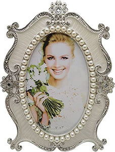 Pearl Crystal Jeweled Metal Photo Frame Retro Vintage Rectangle Picture Frame - EK CHIC HOME