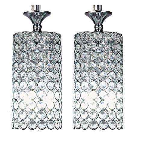 1-Light Chrome Finish Round Metal Shade Crystal Chandelier [ Pair of 2 ] - EK CHIC HOME