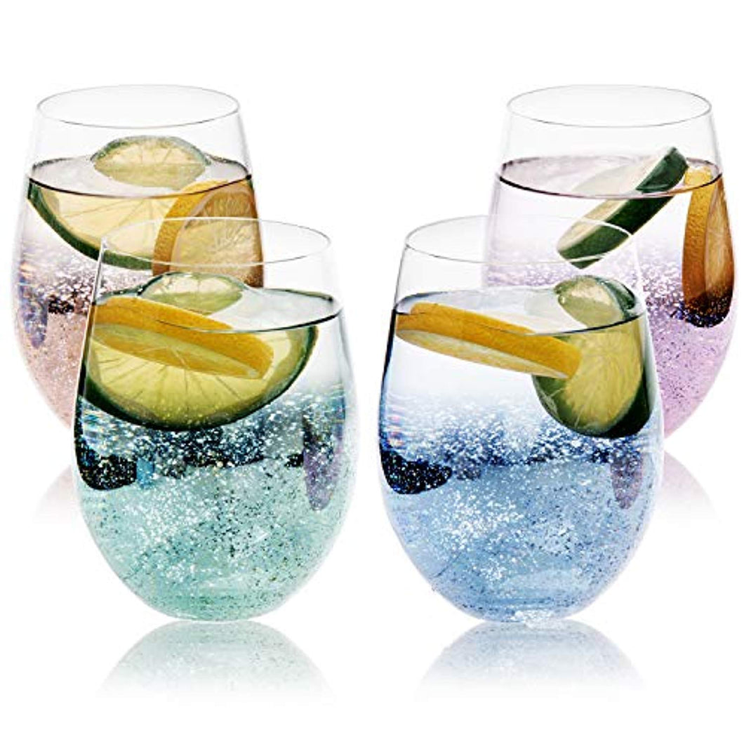 Stardust Galaxy Pattern Multi-Colored Glass Tumblers, Set of 4 - EK CHIC HOME
