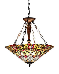 Tiffany-style Victorian 3 Light Inverted Ceiling Pendant Fixture 22' Shade - EK CHIC HOME