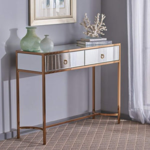 Modern Mirrored Console Table with Finished Stainless Steel Frame in Rose Gold - EK CHIC HOME