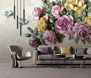 Wall Mural 3D Wallpaper Embossed  Purple Yellow Rose Flower - EK CHIC HOME