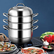 Load image into Gallery viewer, 3-Tier Stainless Steel Steamer, 11&#39;&#39; Multi-Layer Boiler Pot with Handles on Both Sides - EK CHIC HOME
