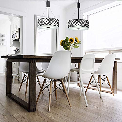 Black Painted Finish,2-Light Drum Shade with Glass Difusser - EK CHIC HOME