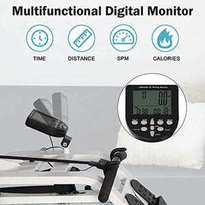 Water Rowing Machine - LCD Monitor for Calories Burned Sports Exercise Equipment in Home Gym - EK CHIC HOME