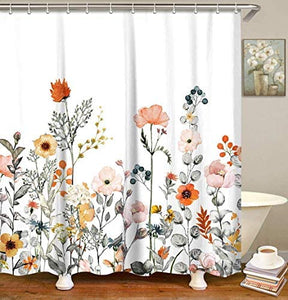 Floral Shower Curtain Set with 12 Hooks Watercolor 72" X 72" - EK CHIC HOME