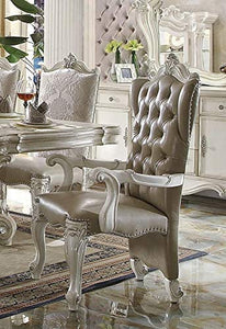 Versailles Vintage Gray Faux Leather Arm Chair Set of 2 - EK CHIC HOME
