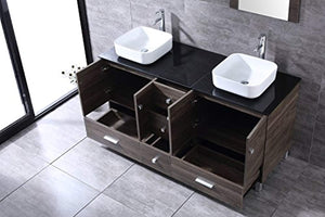 60" Double Wood Bathroom Vanity Cabinet and Ceramic Vessel Sink w/Mirror Combo Faucet - EK CHIC HOME