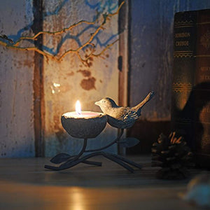 Vintage Home Decor Centerpiece, Iron Branches, Resin Bird and Nest, Candle Stands - EK CHIC HOME