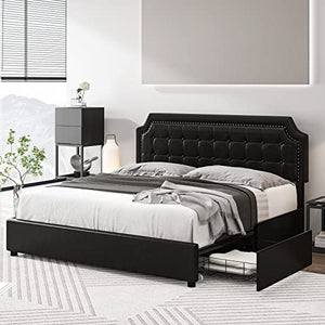 Upholstered Queen Platform Bed Frame with 4 Drawers - EK CHIC HOME