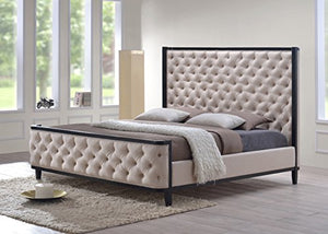 Tufted Upholstered Bed with Eco-Friendly Wood Frame Eastern King, Custard - EK CHIC HOME