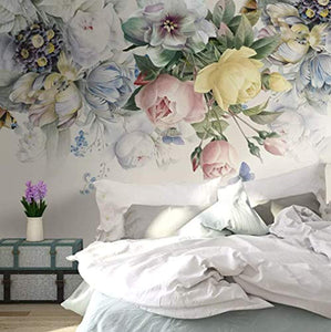 Floral Wallpaper Colorful Floral Wall Mural Peony Flower Watercolor Paint Art Classic - EK CHIC HOME