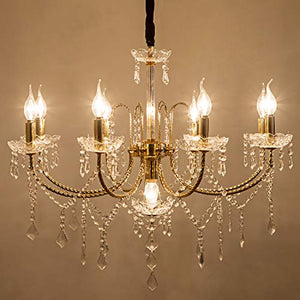 Crystal Chandeliers Light Hanging Adjustable Height and Hand-polished Crystal Beads 9 Lights, Golden - EK CHIC HOME