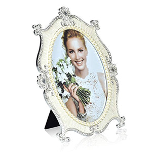 Silver Plated Picture Frame -  5x7 Inch Metal Marriage Picture Frame - Inlay Rhinestones Photo Frames - EK CHIC HOME