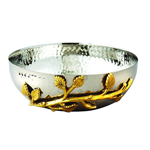 CHIC  Elegance Golden Vine Hammered Stainless Steel Salad Bowl, 6.5-Inch, Silver/Gold - EK CHIC HOME