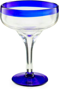 Set of 4 Large 16oz, Cobalt Blue Rim Line, Luxury Margarita & Cocktail Glasses - EK CHIC HOME