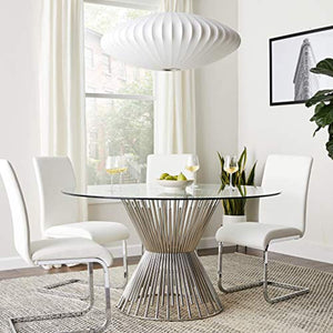 Contemporary Round Steel Rods Dining Table with Tempered Glass Finish Silver - EK CHIC HOME