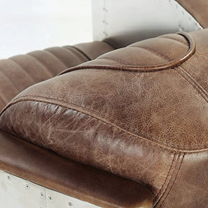 Luxurious Retro Brown Leather & Aluminum Chair - EK CHIC HOME