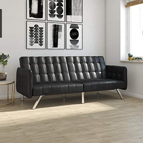 Modern Style with Tufted Cushion, Arm Rests and Chrome Legs, - Black Faux Leather - EK CHIC HOME