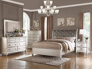 Silver Magical Bedroom Furniture Accent Tufted HB Eastern King Size Bed Royal Dresser Mirror Nightstand 4pc Set - EK CHIC HOME