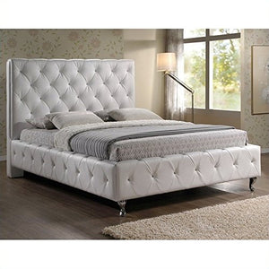 Tufted Leather King Platform Bed in White - EK CHIC HOME