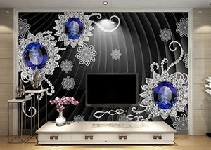 Wall Mural 3D Wallpaper Crystal Diamond Flower Blue Jewel Art - EK CHIC HOME