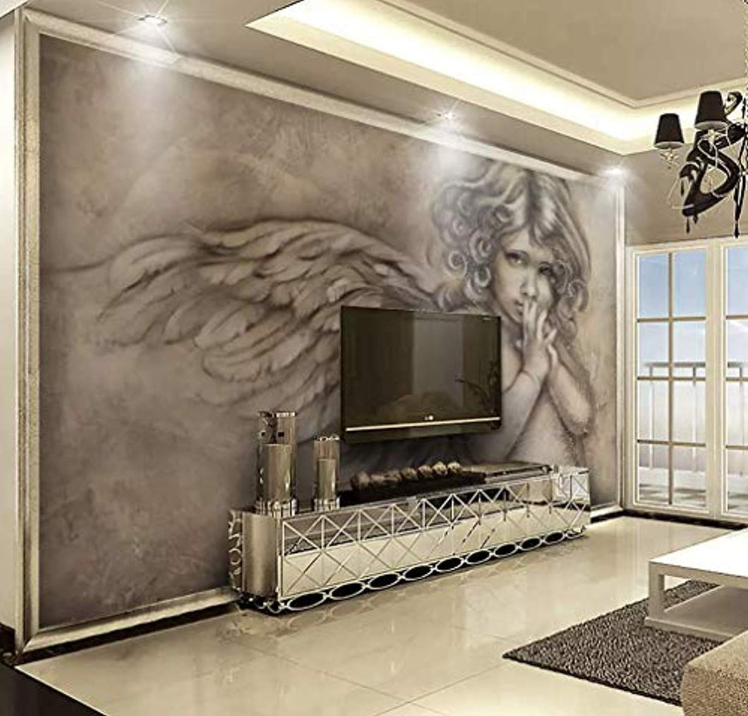 3D Embossed Little Angel Background Wall Painting Textile Wallpaper - EK CHIC HOME