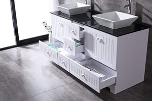 BATHJOY 60" White Double Bathroom Vanity Cabinets and Square Ceramic Vessel Sinks w/Mirrors Faucet Drain Combo - EK CHIC HOME