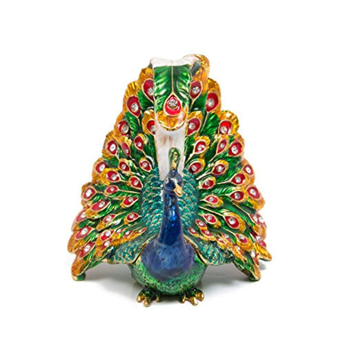 Hand Painted Enameled Peacock Decorative Hinged Jewelry Trinket Box - EK CHIC HOME