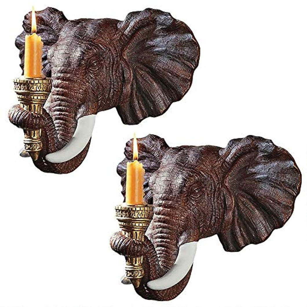 Elephant Decor Candle Holder Wall Sconce Sculpture, 12 Inch, Set of Two - EK CHIC HOME