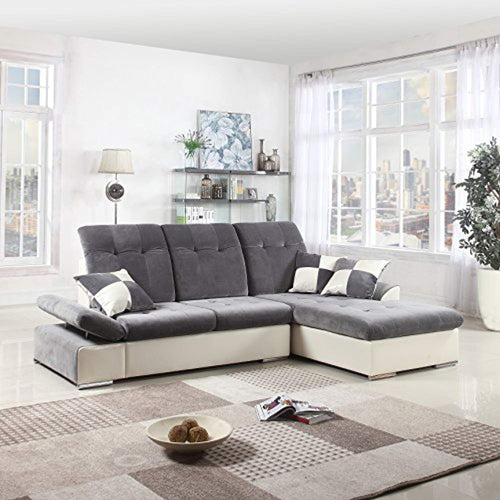 L-Shape Sectional Sofa Couch with Chaise Lounge and Adjustable Headrest - EK CHIC HOME