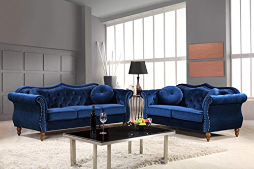 2PC  Velvet Upholstered Classic Chesterfield Sofa Set, 79.5