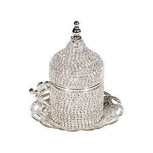 27 Pc Turkish Coffee Espresso Cup Saucer Swarovski Crystal Set SILVER - EK CHIC HOME