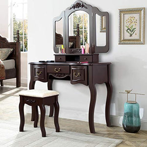 Vanity Dressing Table Set with Stool (Brown) - EK CHIC HOME