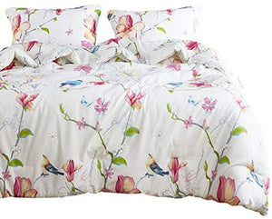 Floral Comforter Set, Botanical Flowers and Birds Pattern Printed,100% Cotton - EK CHIC HOME