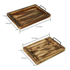 Set of 2 Country Rustic Torched Wood Finish Rectangular Serving Trays - EK CHIC HOME