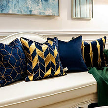 Load image into Gallery viewer, Navy Blue Gold Striped Cushion Cases Luxury European Throw Pillow Covers - EK CHIC HOME